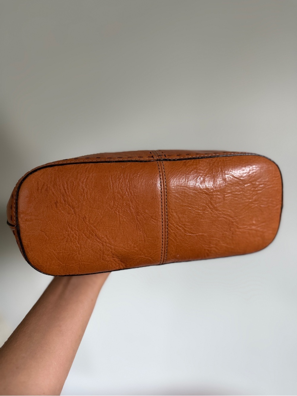Vintage Fossil Brown Leather Circle-Handle Shoulder Bag - Picture 4 of 15
